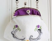 embroidered linen clutch made from vintage tablecloth