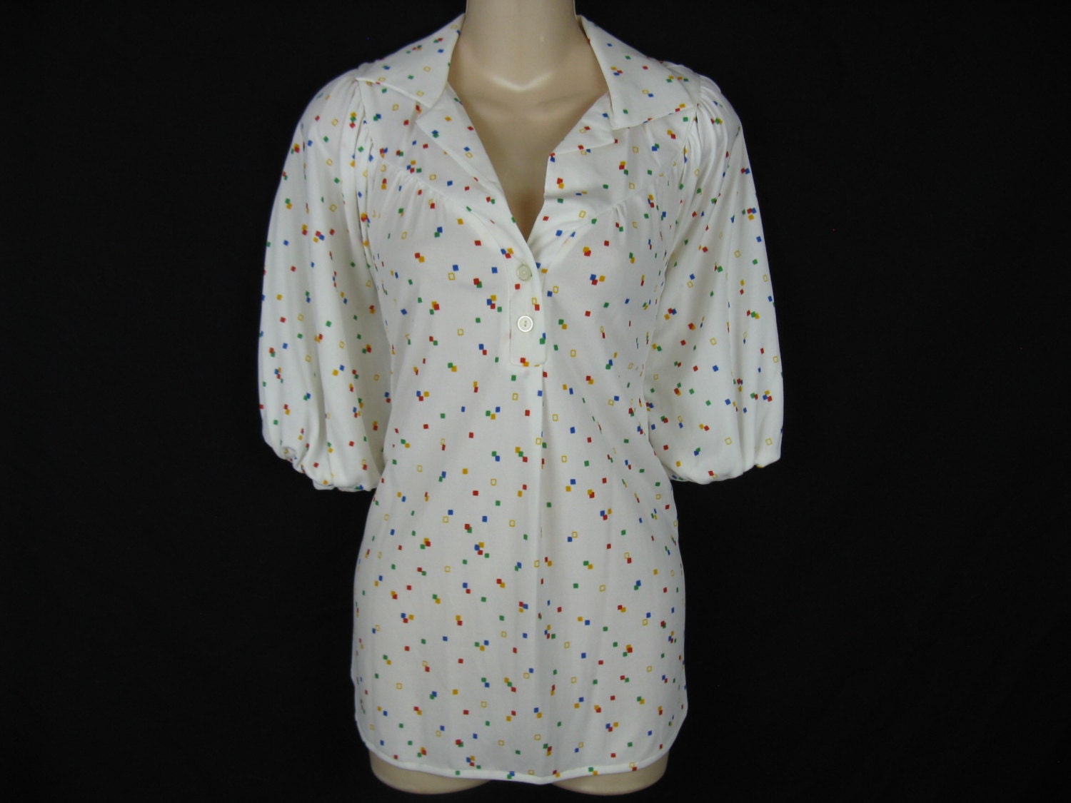 1970's rainbow confetti tunic blouse. plus size. 1X. new old stock.