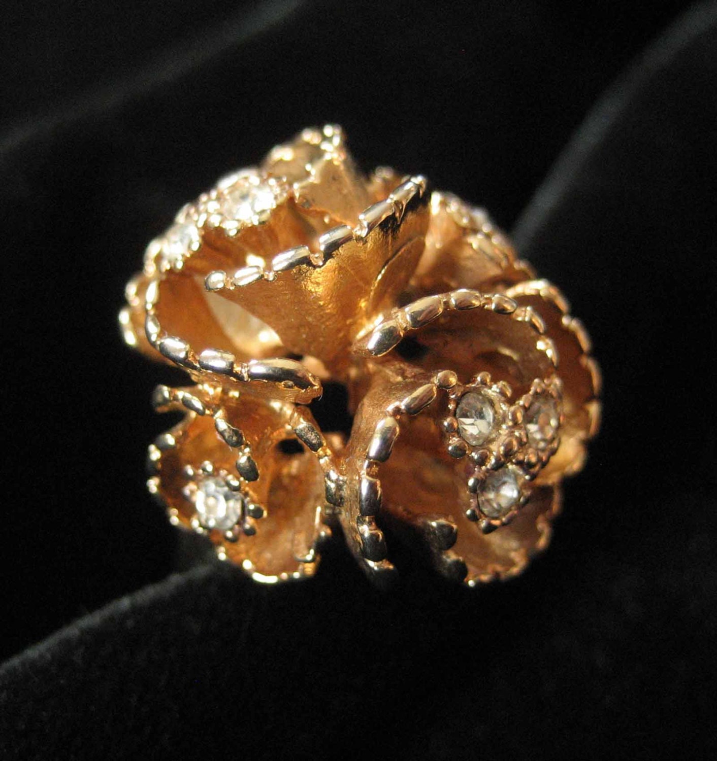 Costume Ring with Rhinestones, 14KT HGE