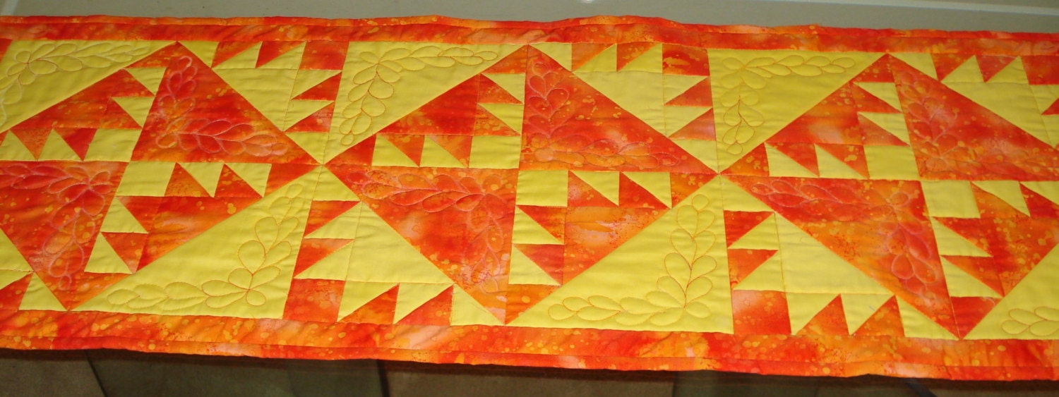 Quilted Table Runner Orange and yellow Kansas Troubles