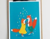 Dancing Foxes - A4  Print