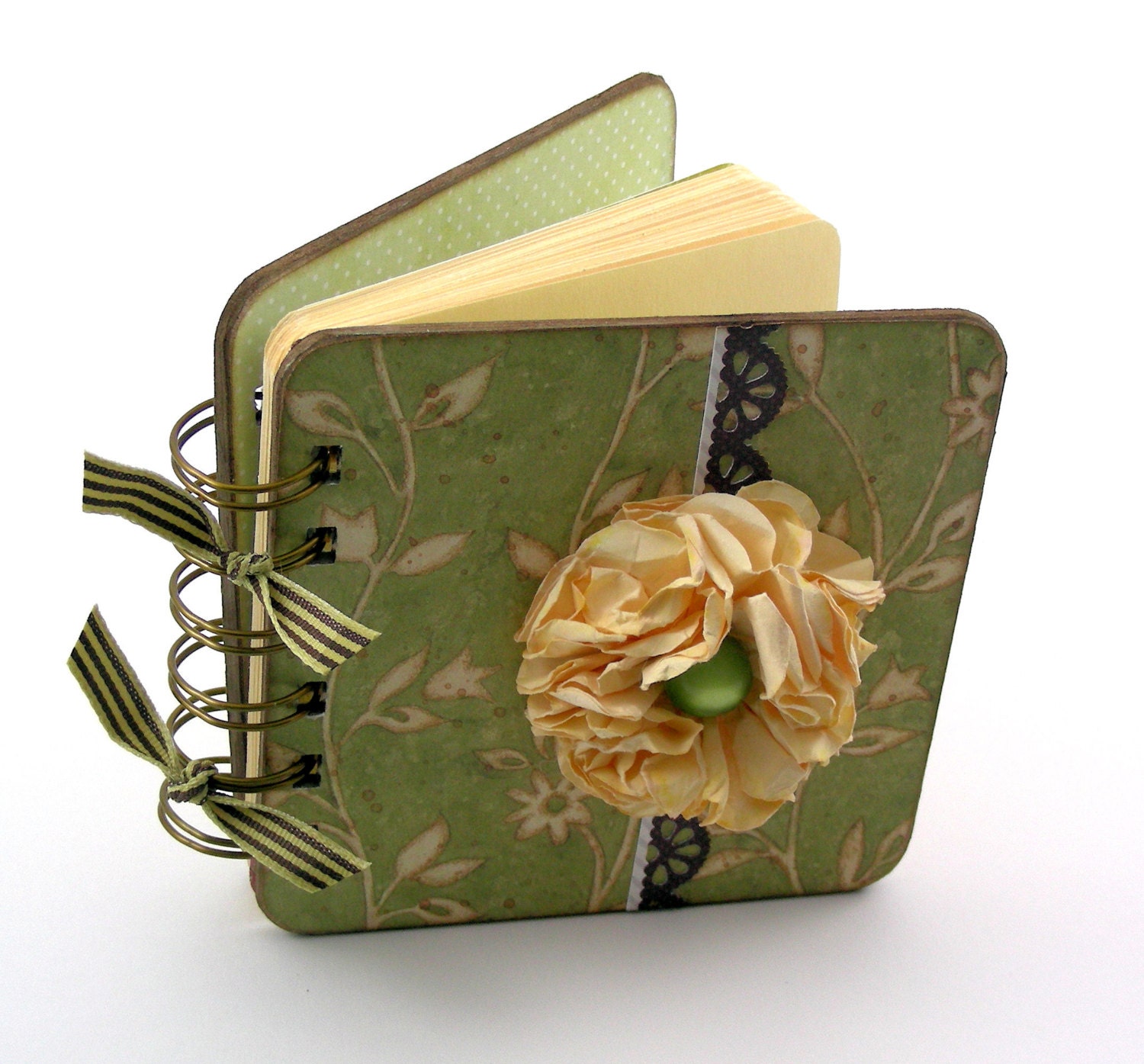Graceful Vines Gratitude Book, spiral bound, count your blessings, 100 pages, sage green, cream