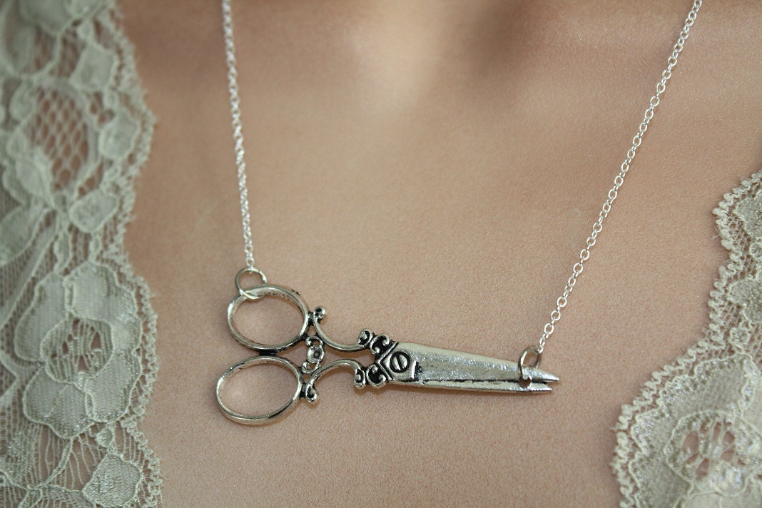 Steampunk Scissors Necklace - Antiqued Silver -sterling silver filled chain