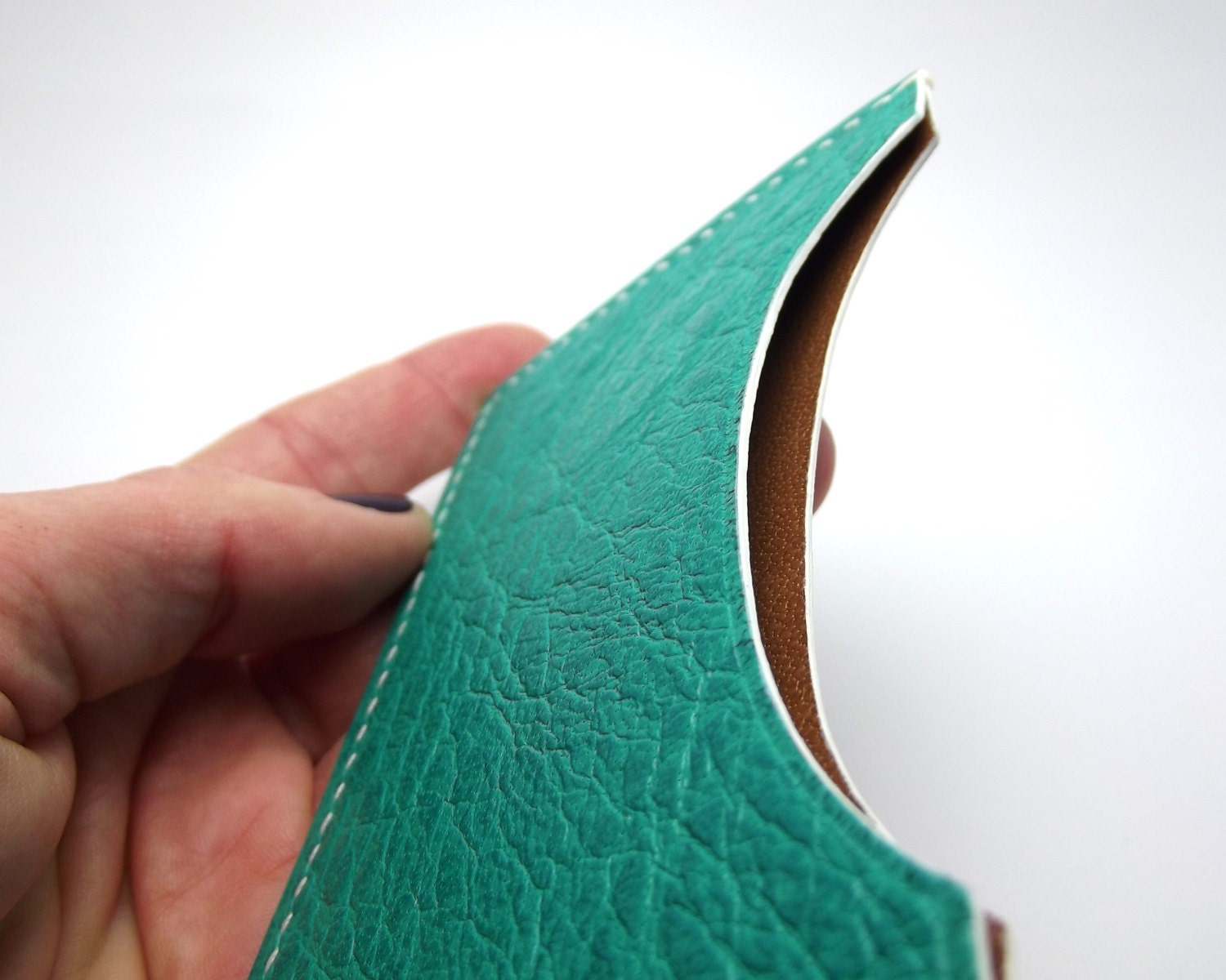 1 Left - Neon Aqua Mint Leather Card Holder, Horizontal, Slim, Card Case, Business Card Holder, Minimalist Wallet
