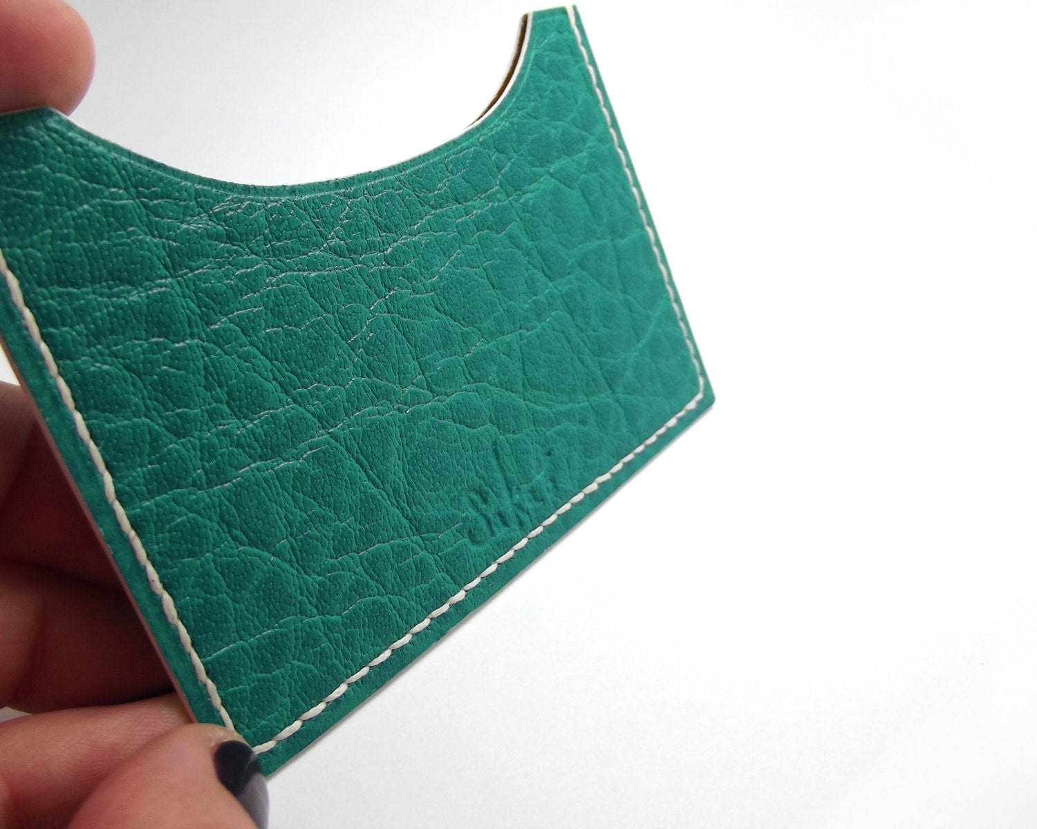 1 Left - Neon Aqua Mint Leather Card Holder, Horizontal, Slim, Card Case, Business Card Holder, Minimalist Wallet