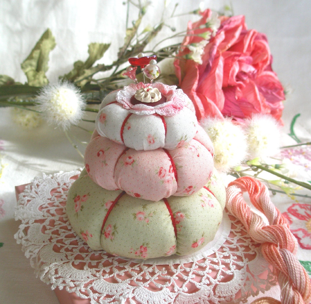 Pincushion, Layers of Roses, Stacked with Vintage Charm- Made to Order