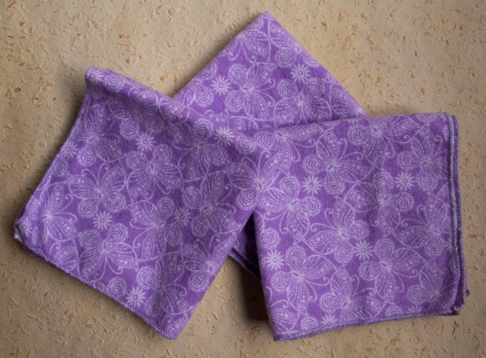 Medium Flankie - Lavender with White Butterflies Flannel Handkerchiefs - Set of 3