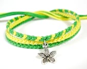 Spring Flowers Charm Bracelet Set - Three Yellow and Green Handmade Friendship Bracelets - QuietMischief