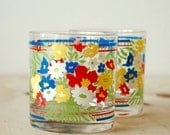Vintage Georges Briard Floral Tumblers Glasses Rainbow