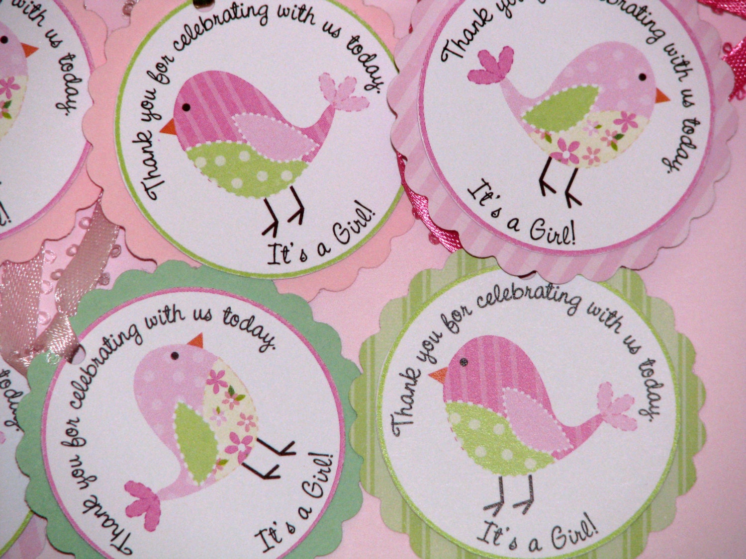 Pink and Green Penelope Birdy Favor Tags- ANY occasion Il_170x135