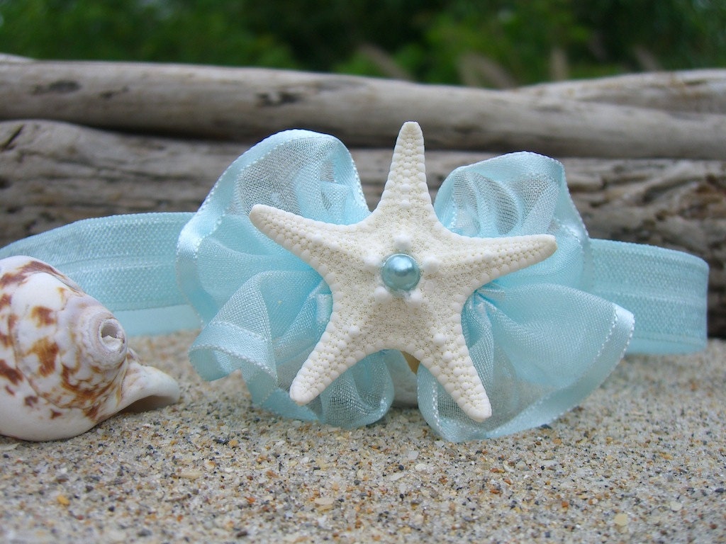 Starfish Infant/Toddler Headband-BABY BLUE-Starfish Hair,Starfish Headbands,Beach Weddings, Flower Girls, Little Mermaid Costume, Photo Prop