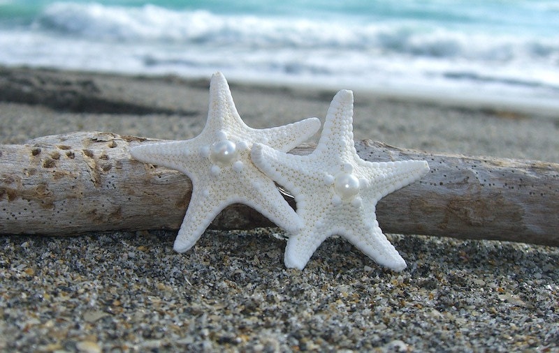 Starfish Hair Barrette or Clip-DOUBLE WHITE-Beach Weddings, Starfish Hair Clip, Starfish Hair, Mermaid Accessories, Bridal Hair Clip, Summer