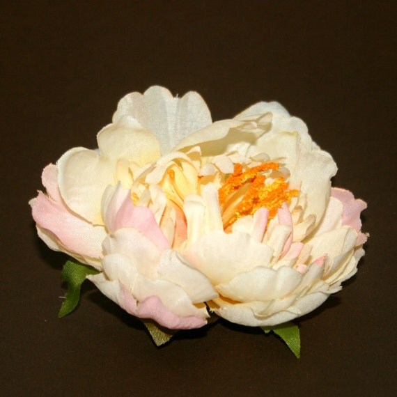 Small Two Tone Yellow Silk Peony Pink Accents by SilkInspirations