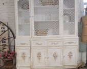 RESERVE for MICHELLE Painted Cottage Chic Shabby White Romantic French China Cabinet CC11