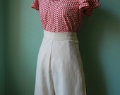 1930s 1940s back  belted wide leg   off white / cream  pants    custom made for your size