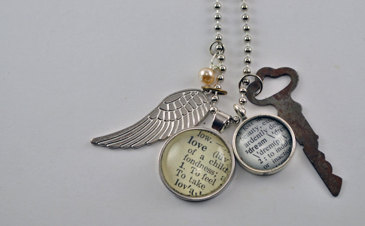Vintage Dictionary Word Necklace Pendant LOVE DREAM