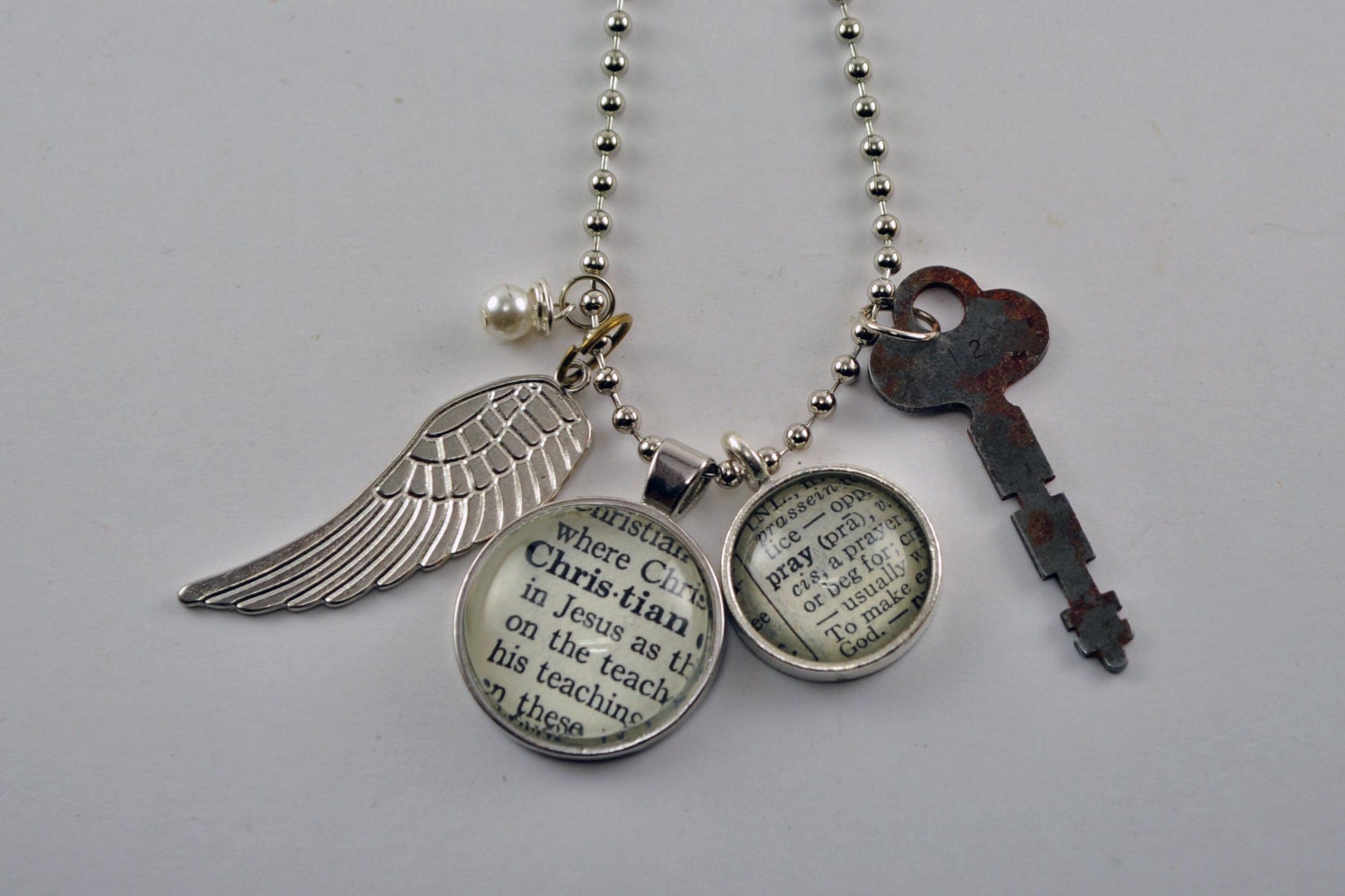Vintage Dictionary Word Necklace Pendant CHRISTIAN PRAY