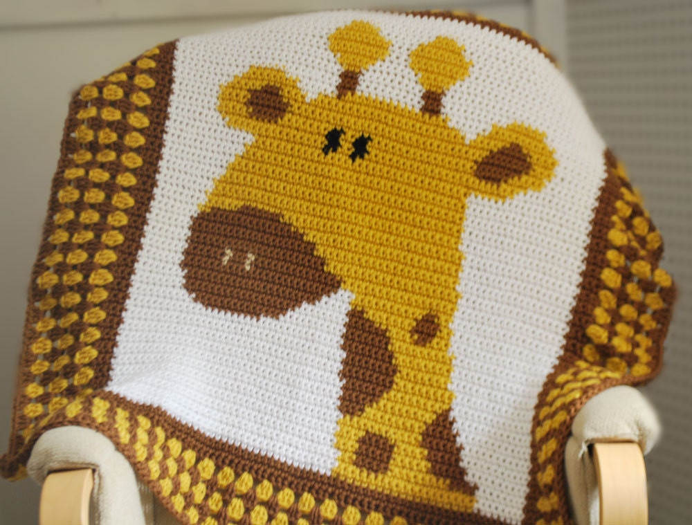 Baby Giraffe Afghan Crib Blanket - Crocheted