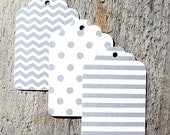 Gray Gift Tags in Chevron, Polka Dots and Stripes (set of 18 - 6 of each pattern)