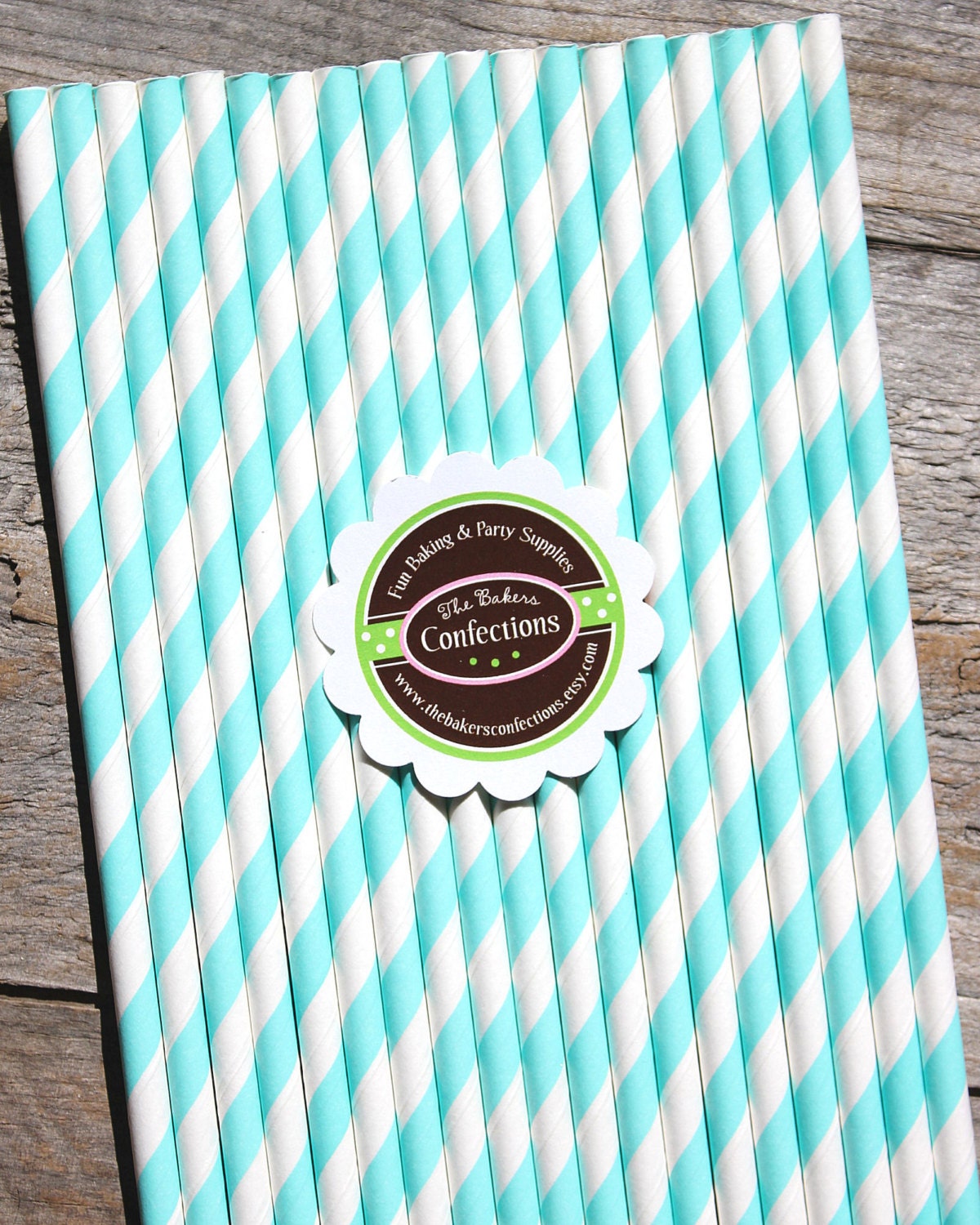 Light Aqua Striped Paper Straws- Includes Printable DIY Flag Toppers & Pixie Stix Recipe (30 count) Use for Cake Pops and Drink Markers
