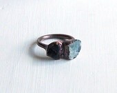 Aquamarine Ring Tourmaline Ring Gemstone Ring Birthstone Ring Pale Blue Black June March Birthstone Artisan Handmade