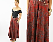 vintage 70s 80s SILK paisley ralph LAUREN maxi skirt size S/M