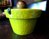 Vintage 60s/70s Italian Lava Pottery Lime Green. Hanging Plant Pot