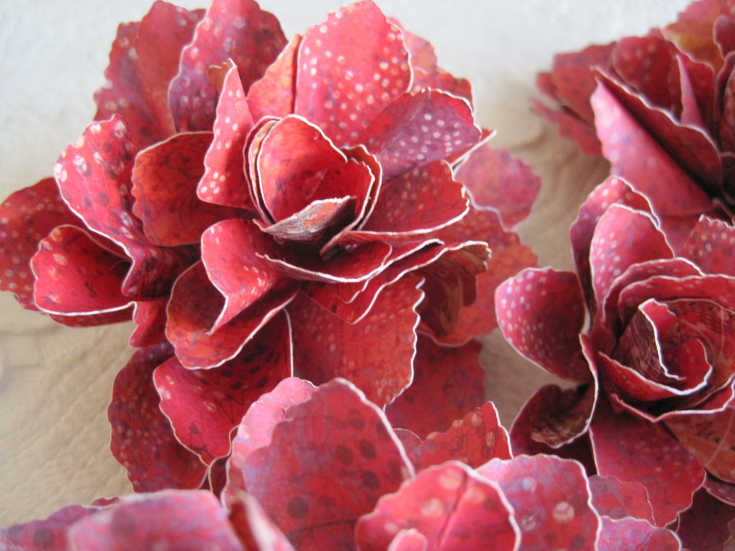 Reds Oranges and Pinks - Patterned Paper Flowers - Set of 5