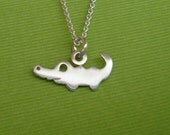 Tiny Alligator Crocodile Necklace Pendant oxidized sterling silver Girl Teen Kids Jewelry mom  for her Animal charm safari spring