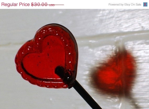 Discontinued: 12 Red Heart Lollipops in Apple Anise Flavor - vamipre inspired Blood Suckers