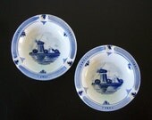 Pair of Delft Holland Hand Painted Windmill Ashtrays