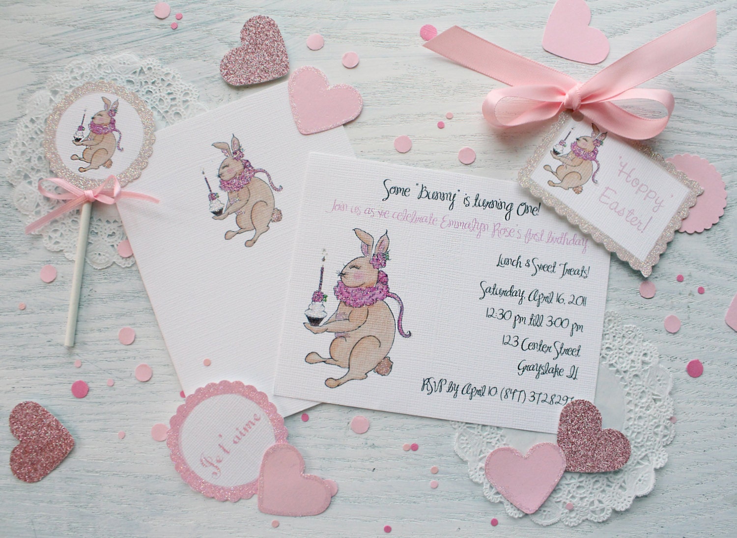 Some Bunny is Turning....Invitations, note cards, cupcake flags and gift tags