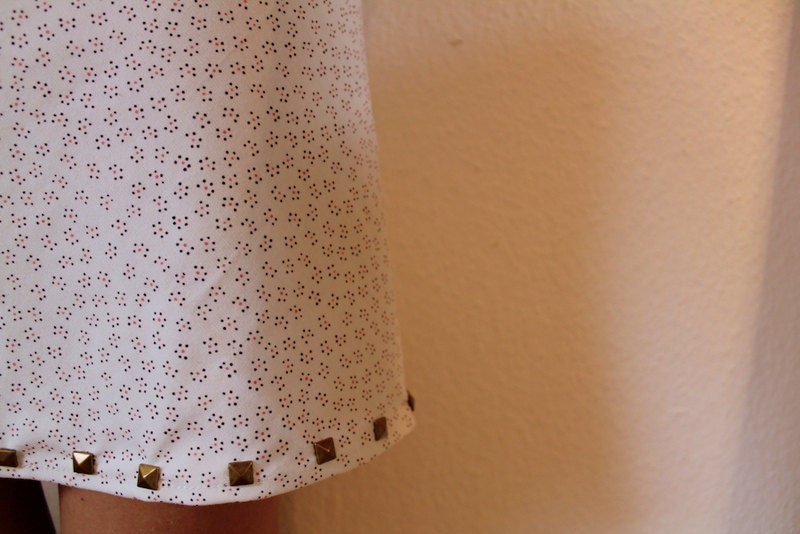 Studded white skater skirt with dots