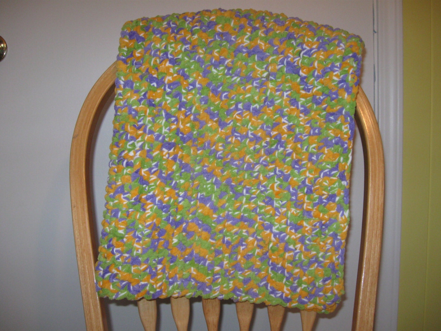 Crochet Baby Blanket in Purple, Green, Gold & White - Baby Floor Mat, Play Mat
