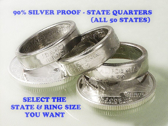 Coin Rings - (SOMETHING SPECIAL)  SILVER Proof State Quarters - Select (State & Ring Size) You Want