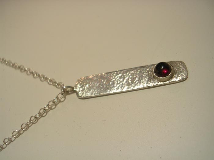 Garnet and sterling silver hammer textured pendant, valentines day, garnet, January birthstone, unique, modern