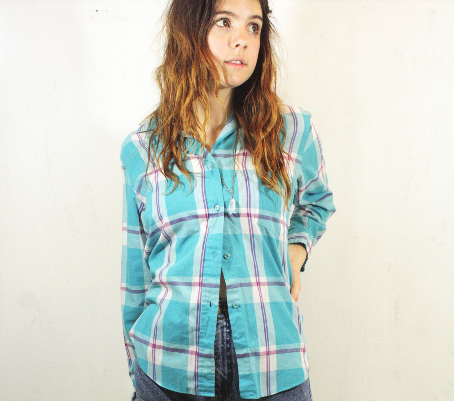 Blue Plaid Top S M