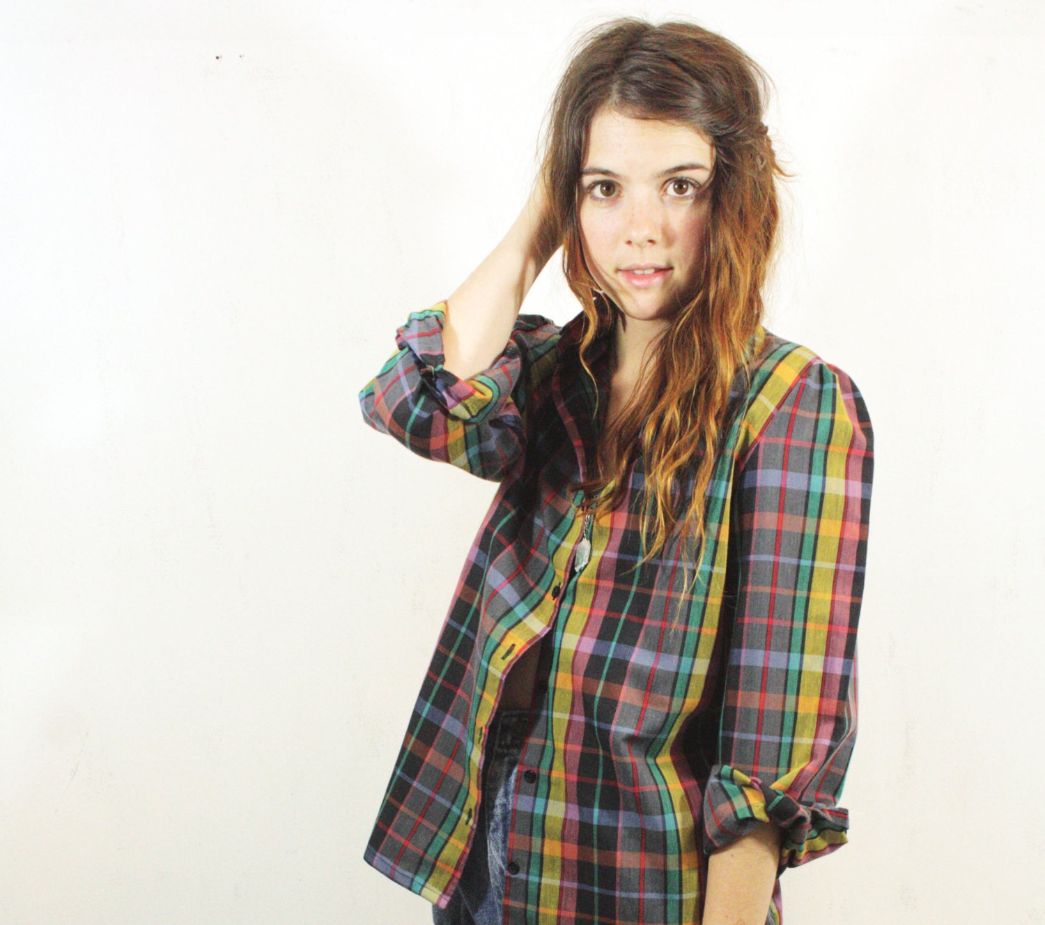 Black Plaid Top M