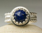 Lapis Lazuli Ring, Sterling Silver, Faceted Stone, Natural Blue Gemstone, made to order