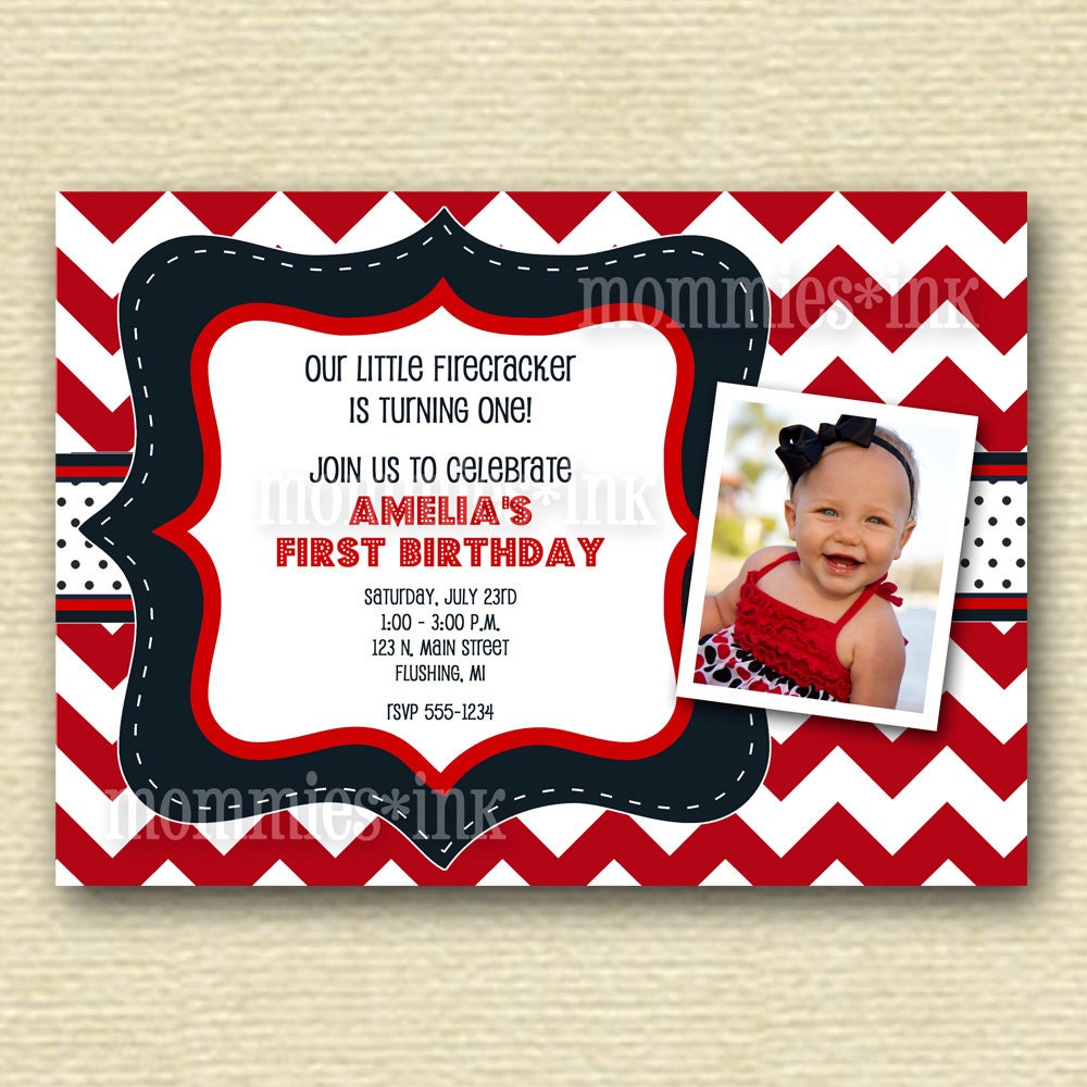 Red White and Navy Blue Birthday Party Invitation - Chevron - PRINTABLE INVITATION DESIGN Il_170x135