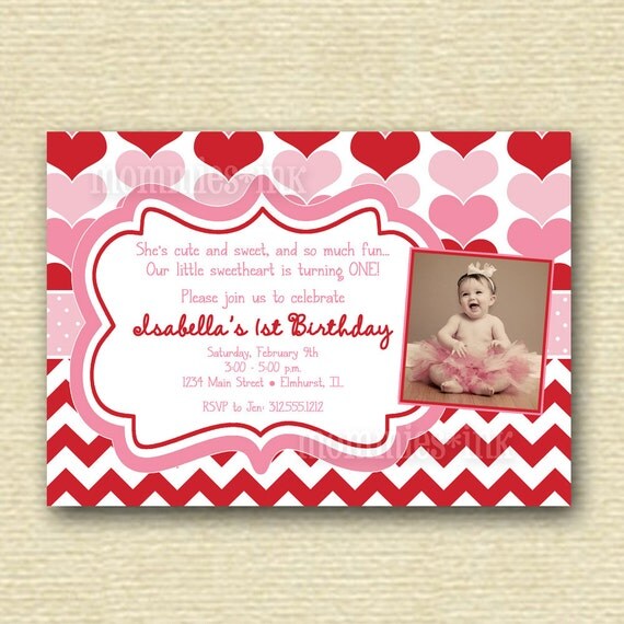 Red and Pink Valentine Sweetheart Hearts Birthday Party Photo Invitation - PRINTABLE INVITATION DESIGN Il_570xn