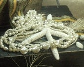 MERMAID'S LABYRINTH . Bohemian, Chunky -Vintage and Antique Upcycled Ivory faux Lucite pearl necklace