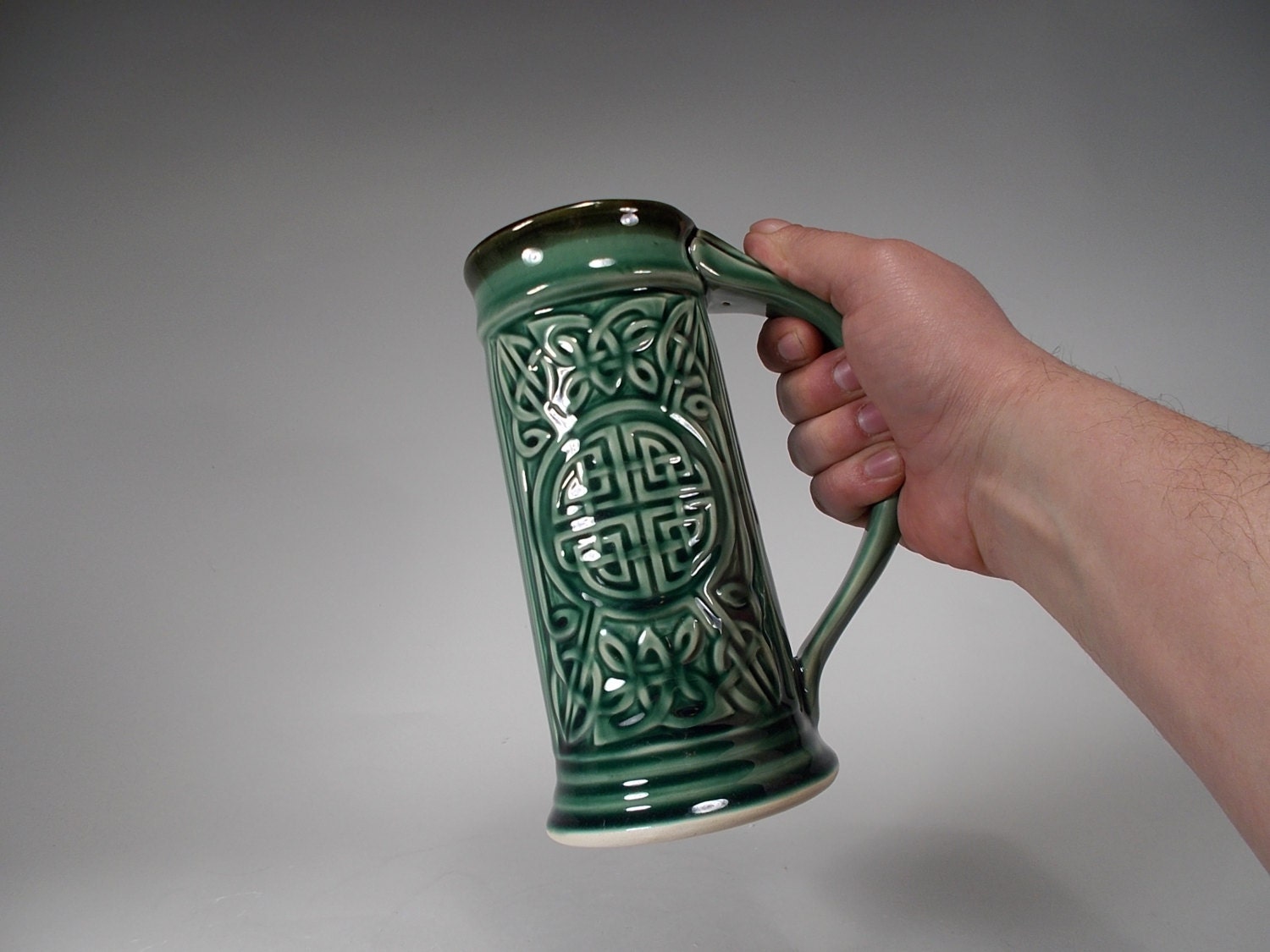 Celtic Stein Beer Mug - Emerald Green Glaze (24oz)-Functional Stoneware Pottery for Father's Day -  Kitchen - Home Decor
