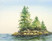 Lone Island - Little Island Series Original  Watercolor Artwork 4 x 6 - Landscape Painting