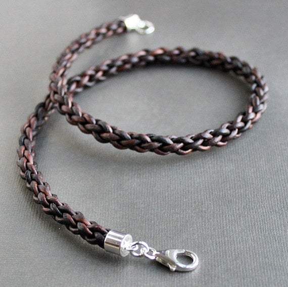Mens Brown Leather Necklace Thick Braided Cord by LynnToddDesigns