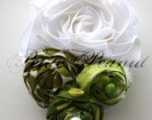 Couture Shabby Chic Satin Flower headband- ST PATRICKS DAY- Sweet Shamrock Collection - Green and White - Photography prop