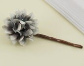 Floral Hair Pin, White and Grey, Antique Brass Bobby Pin