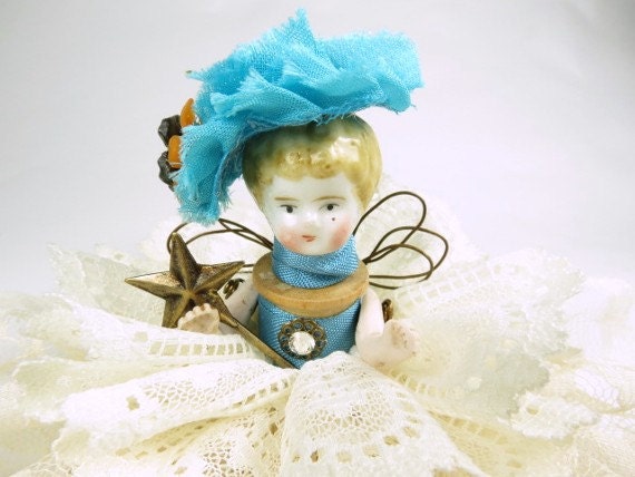 Assemblage Angel "Lacy Turquoise"  Assemblage Art Doll, Antique Doll Parts, Vintage Style Art Doll