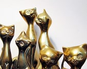 vintage Brass Cat Family - 3 pairs of kitty cats - instant collection of 6 brass cats