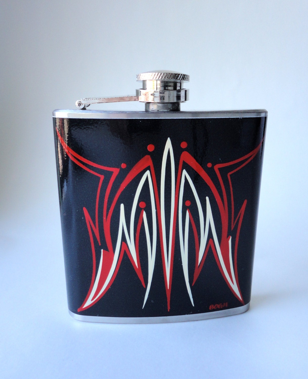 Black and Silver Flask with hand painted pinstripes